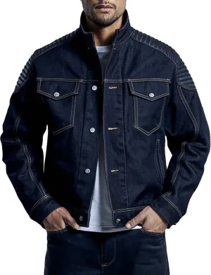 Men's Dark Blue Quilted Shoulder Denim Jacket