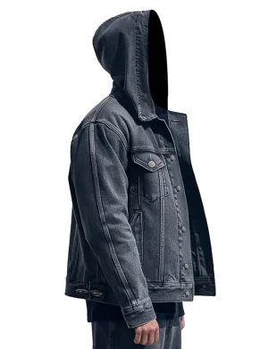 Men’s Dark Grey Hooded Misty Denim Jacket