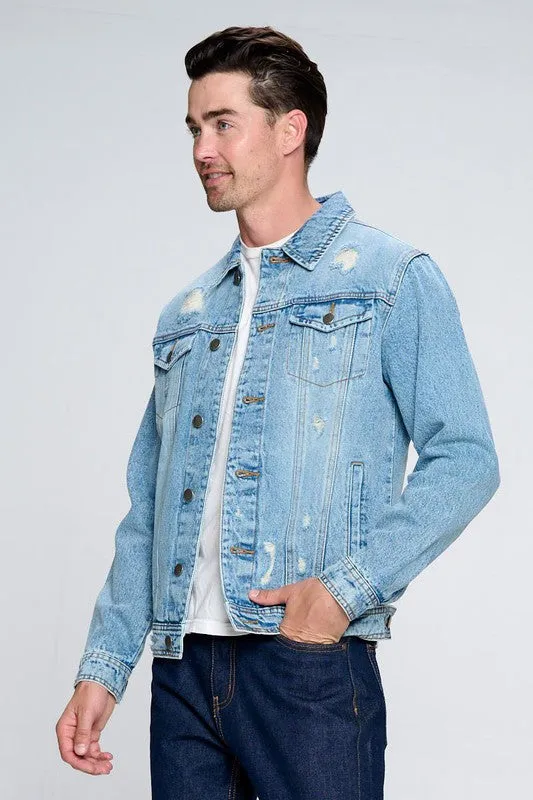 Men's Denim Jacket with Distressed