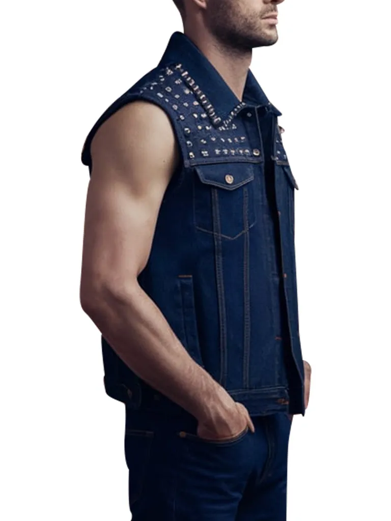 Men's Denim Studded Sleeveless Vest