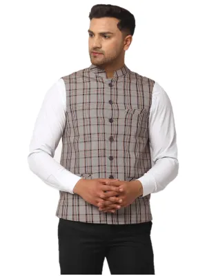 Men's Dhrohar Check Wool Nehru Jacket / Waistcoat - Brown - Size - 38 - Neudis Men