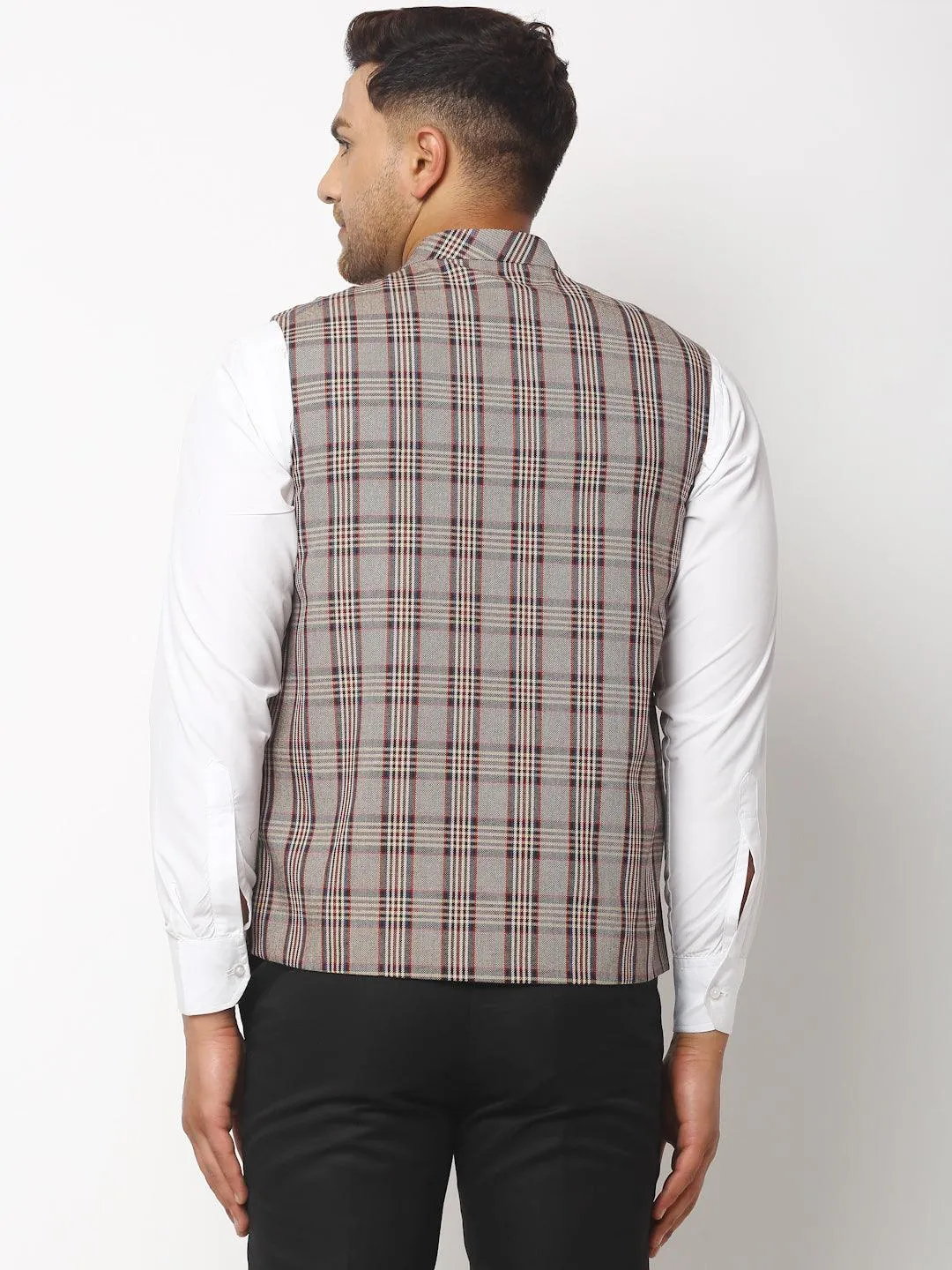 Men's Dhrohar Check Wool Nehru Jacket / Waistcoat - Brown - Size - 38 - Neudis Men