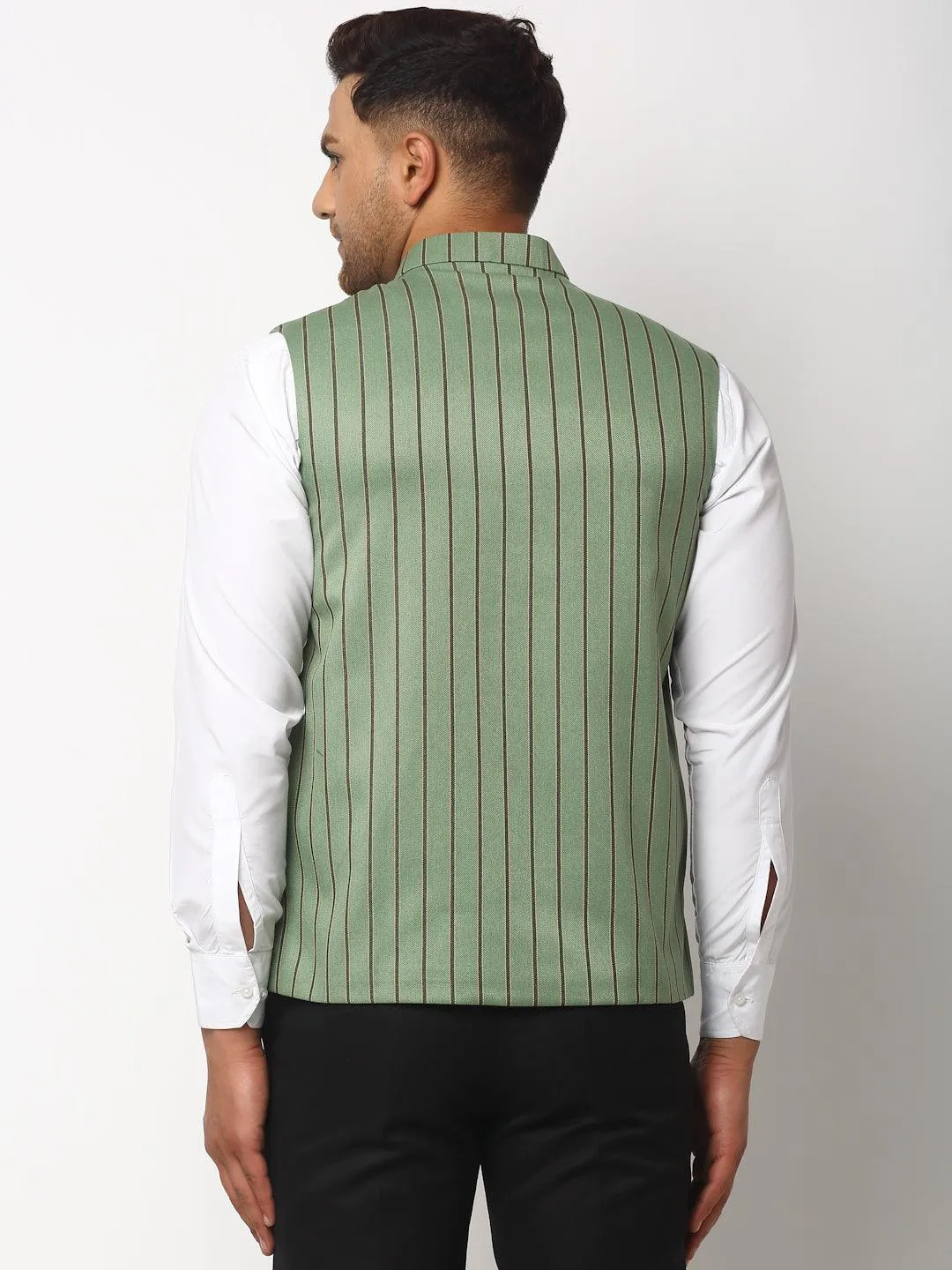 Men's Dhrohar Striped Wool Nehru Jacket / Waistcoat - Green - Size - 38 - Neudis Men