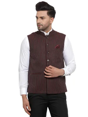 Men's Dhrohar Striped Wool Nehru Jacket / Waistcoat - Peach And Brown - Size - 38 - Neudis Men