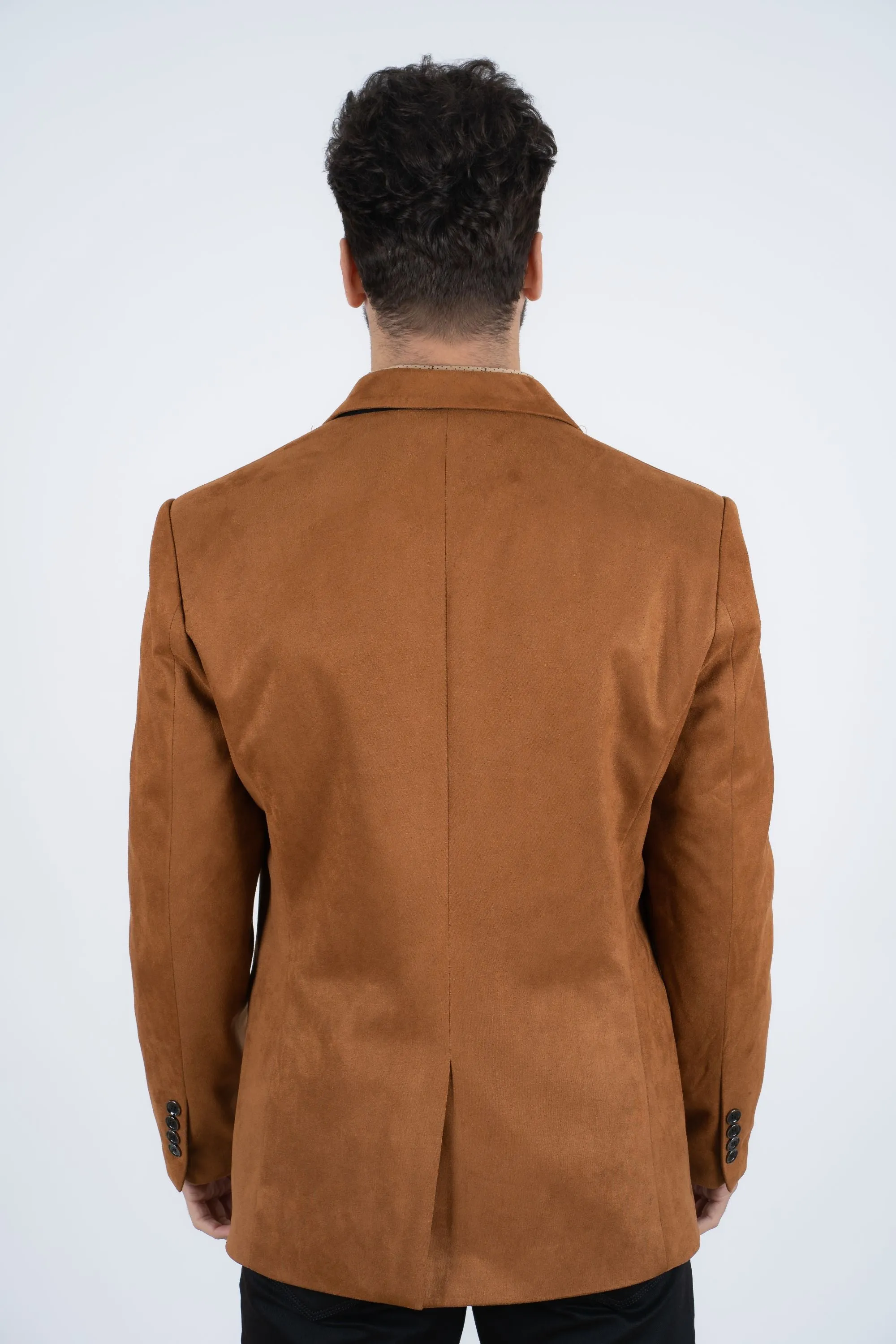 Men's Double Button Camel Faux-Suede Blazer