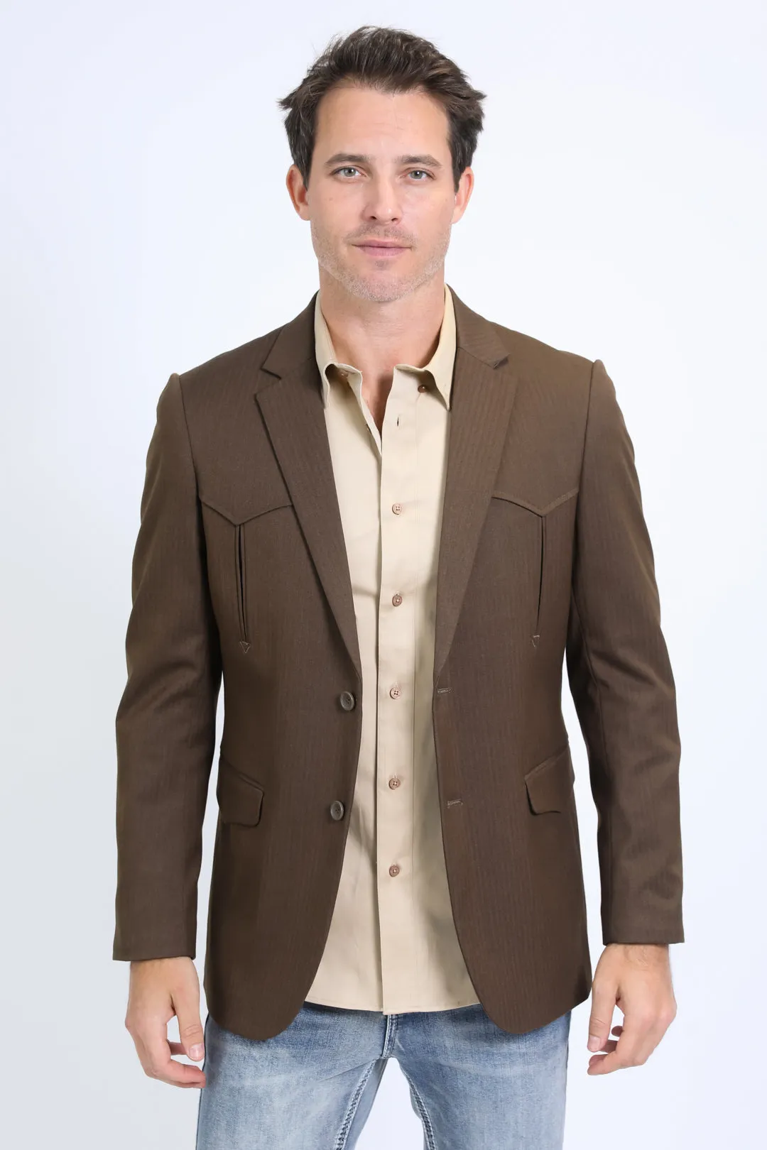 Men's Double Button Western Brown Blazer