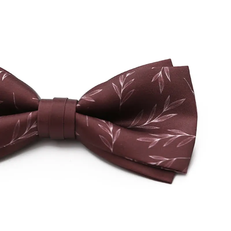 Men's Elegant Wine Red Willow Print Bow Tie