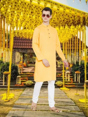 Men's Embroided Yellow Kurta - Even Apparels