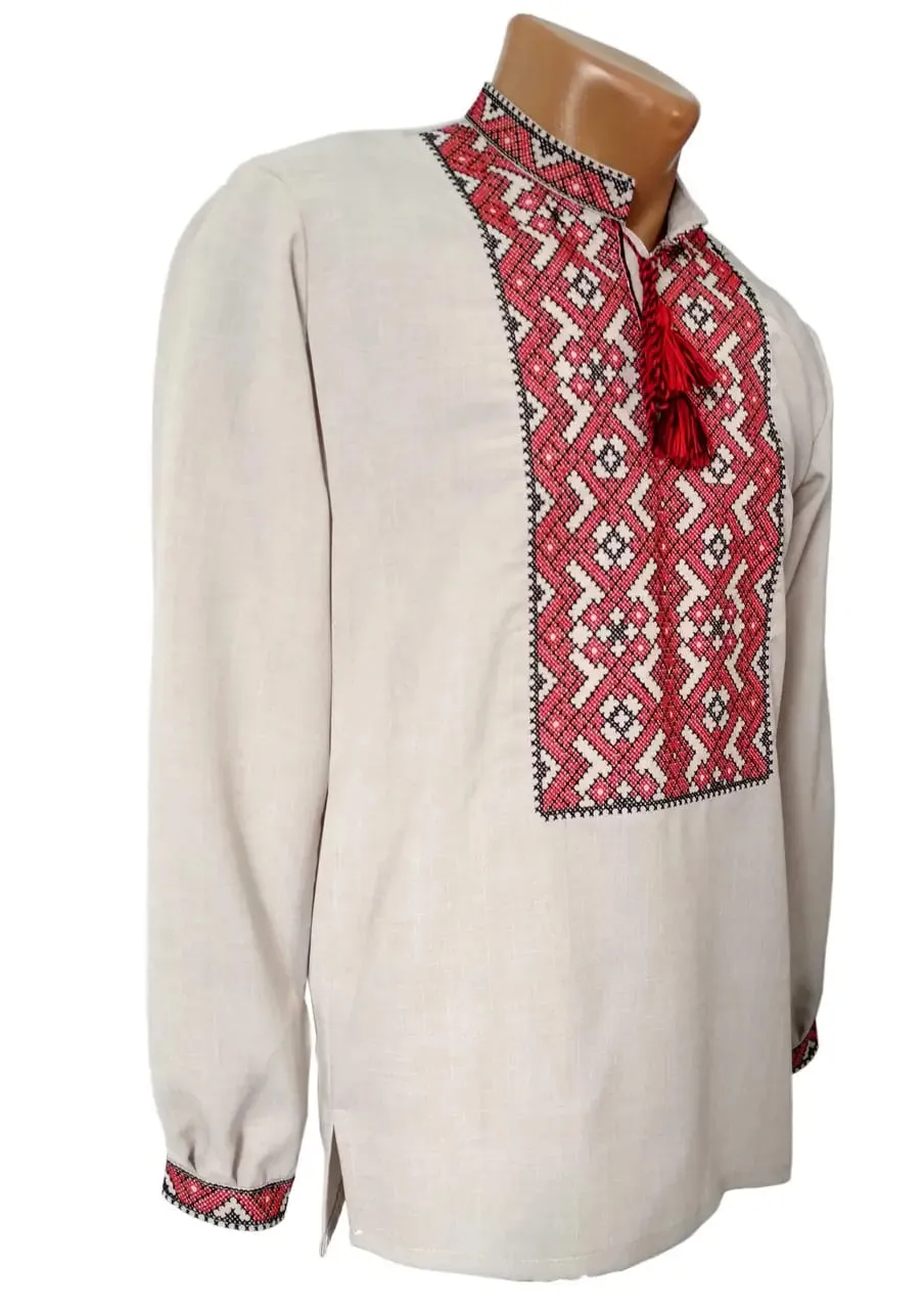 Men's embroidered shirt with a geometric ornament in the Ukrainian style