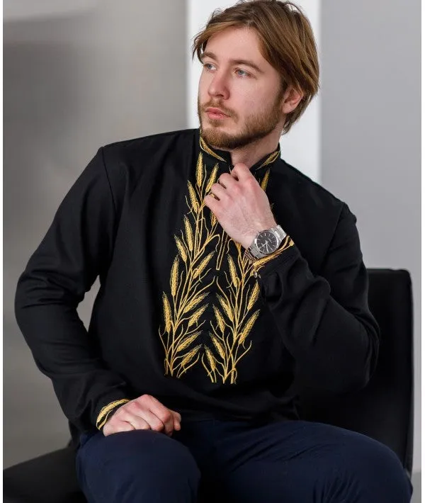 Men's embroidered shirt with golden ears of wheat