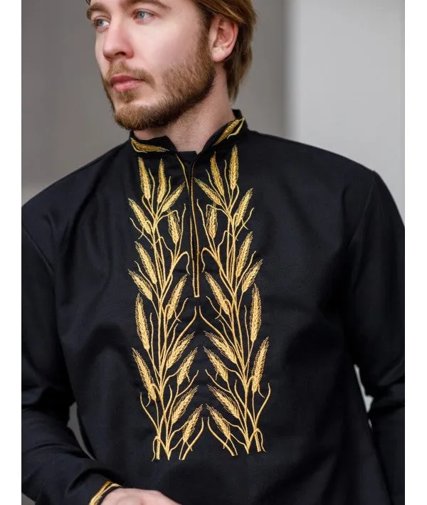 Men's embroidered shirt with golden ears of wheat