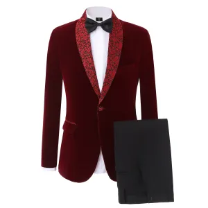 Men's Fashion Velvet Shawl Lapel Blazer For Wedding (Blazer   Pants)