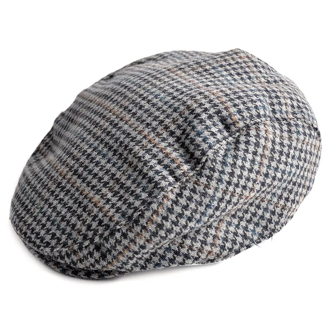 Mens Flat Cap Houndstooth Check Wool Blend Winter Hat