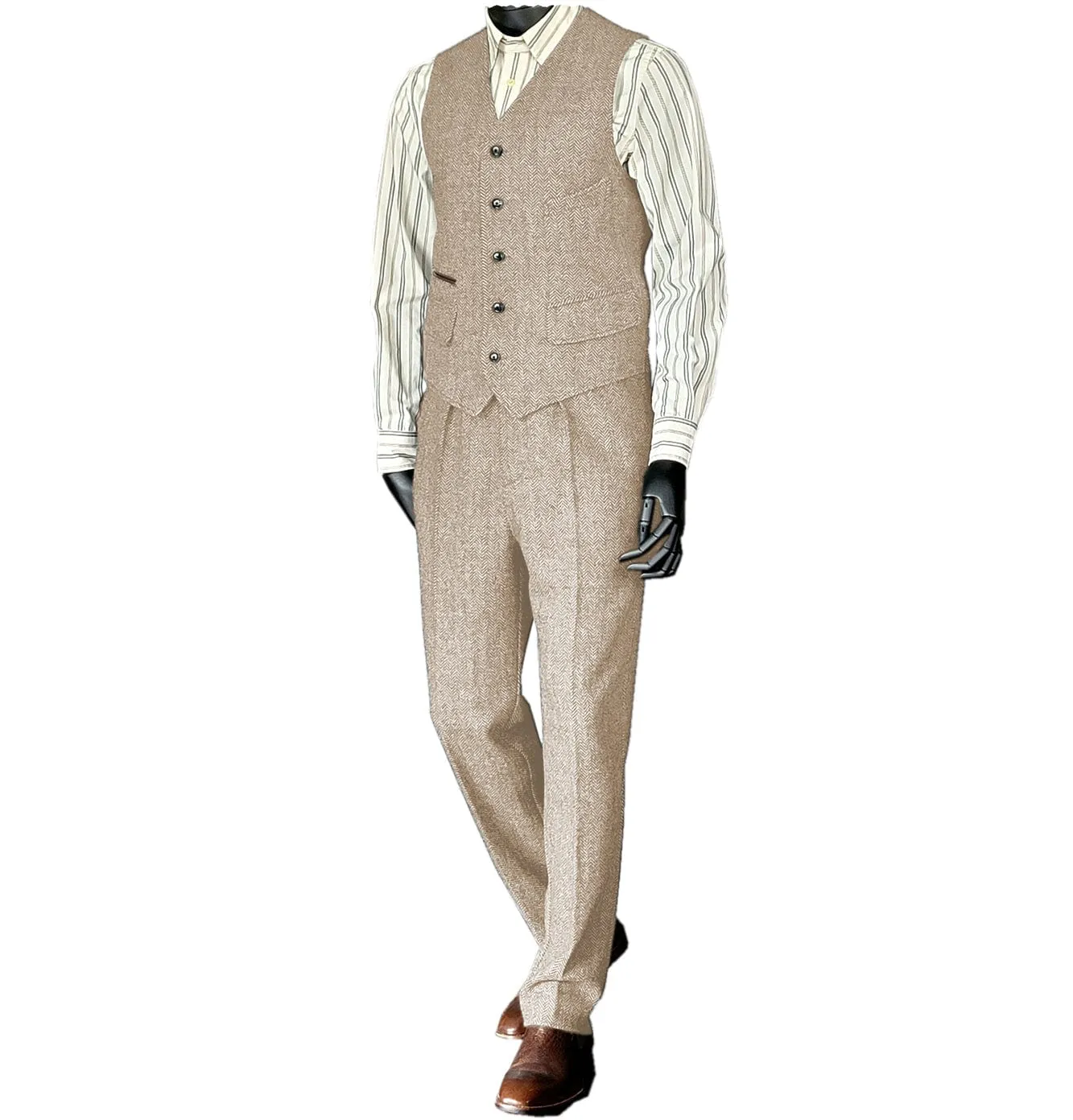 Men's Flat Herringbone v Neck 2 Pieces（Waistcoat Pants）