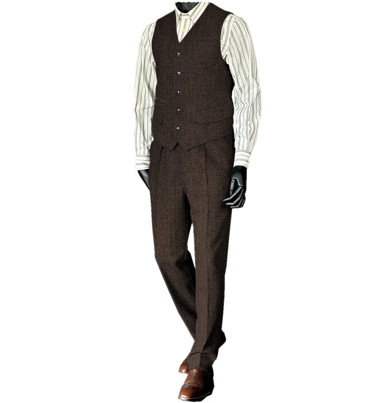 Men's Flat Herringbone v Neck 2 Pieces（Waistcoat Pants）