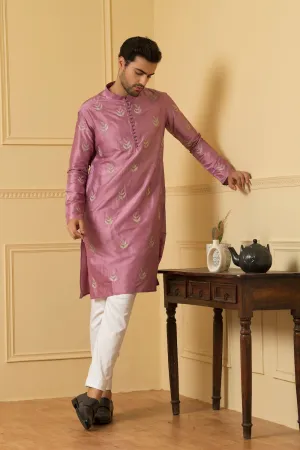 Men's Floral Motif Zari Work Kurta - Hilo Design