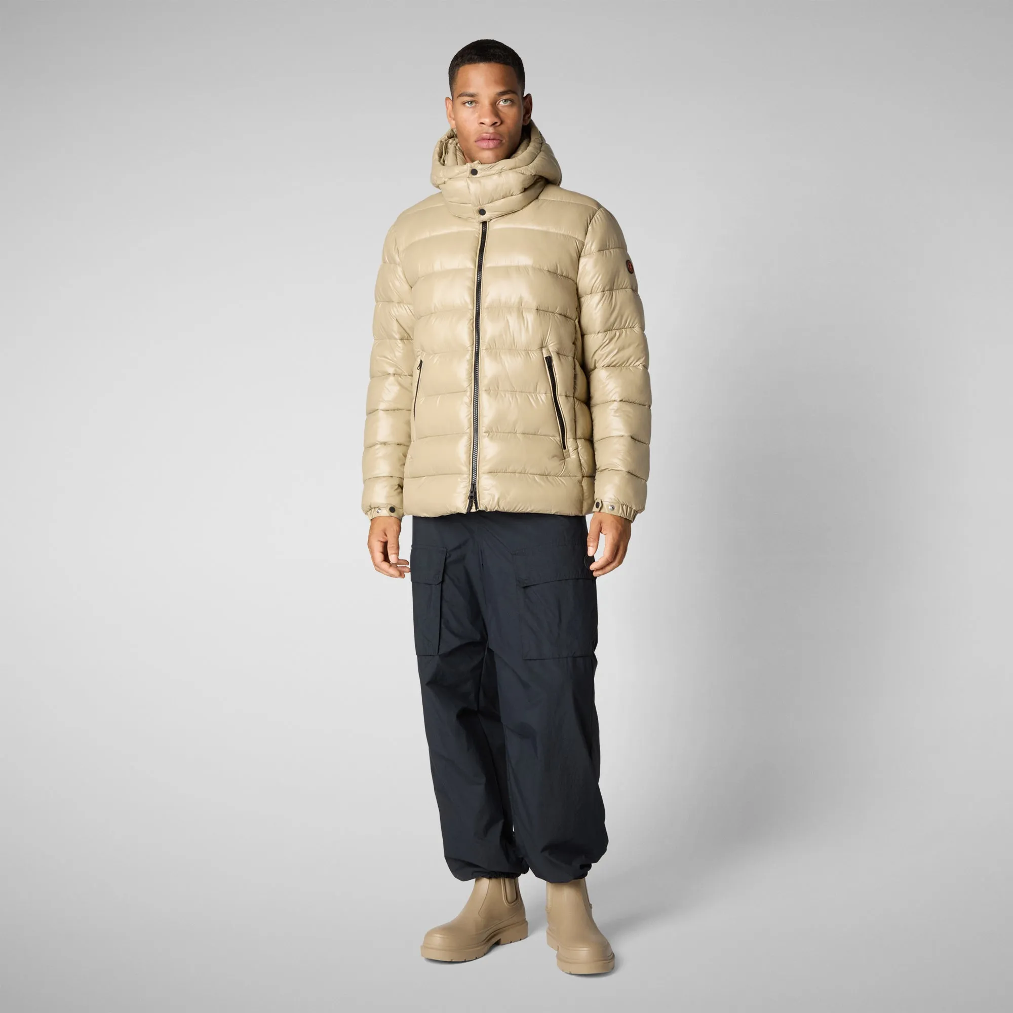 Men's  Florian Hooded Animal free Puffer Jacket in Wood Beige