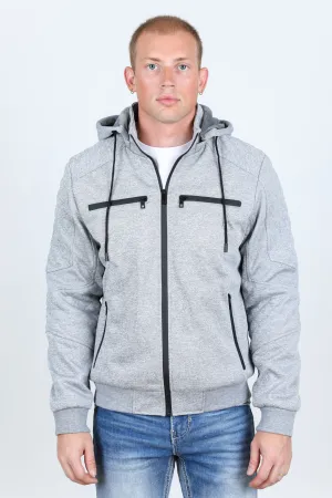 Mens Fur Lined Quilted Hooded Jacket - Light Gray