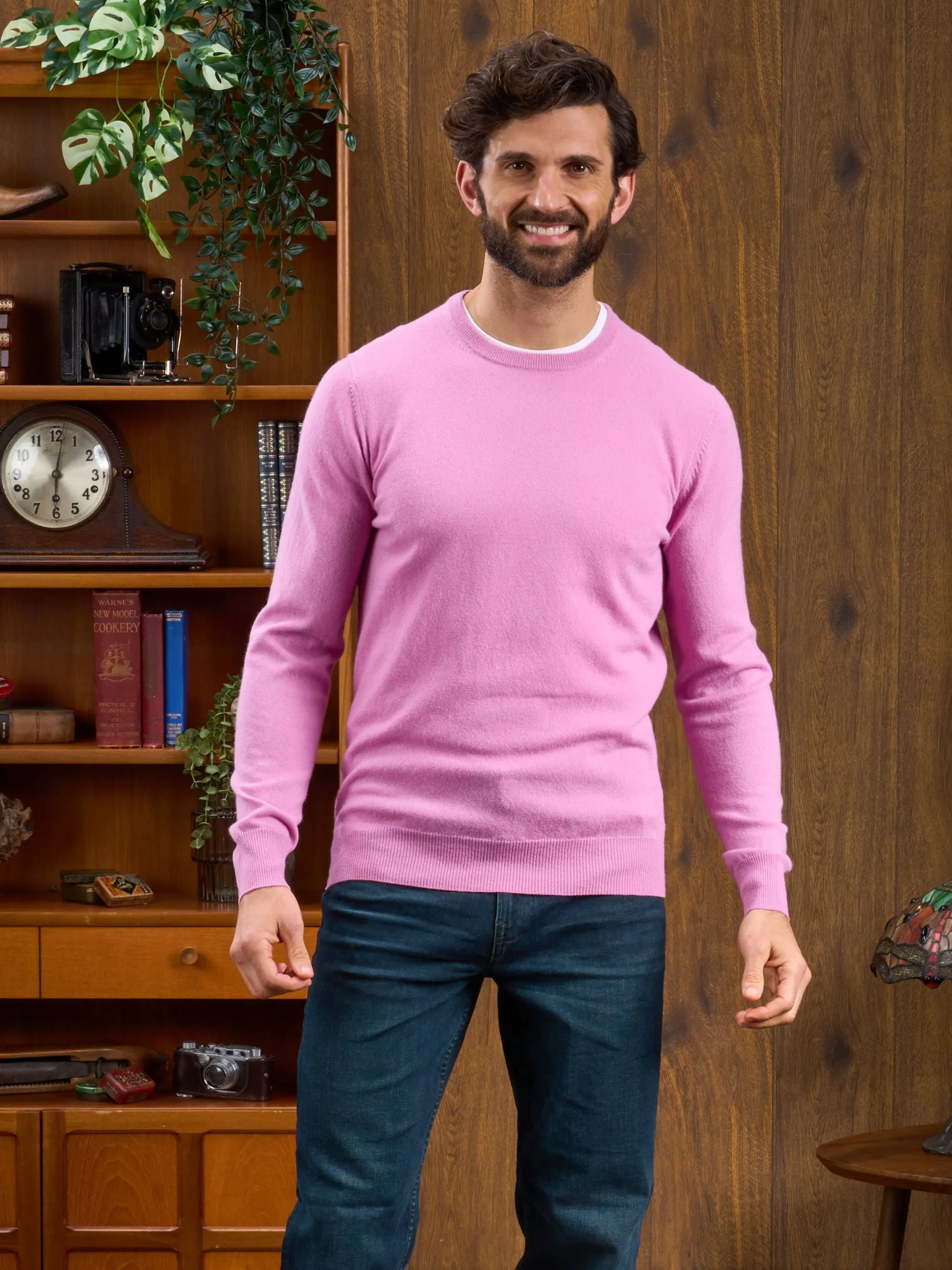 Men's Geelong Lambswool Crew Neck Jumper In Pink Haze - Regular Fit