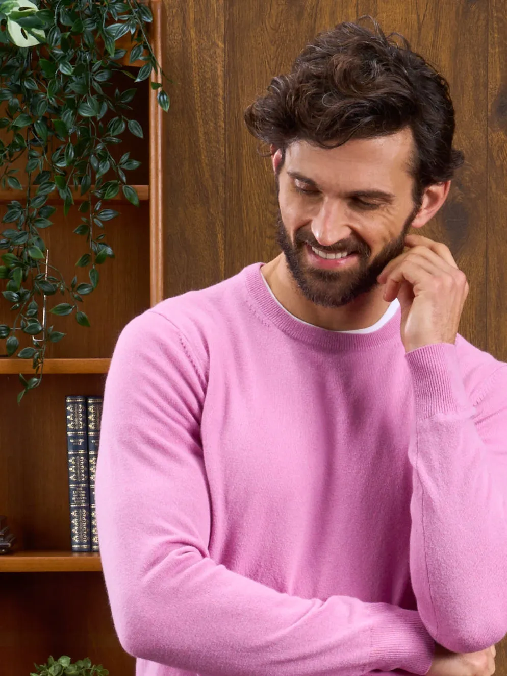 Men's Geelong Lambswool Crew Neck Jumper In Pink Haze - Regular Fit