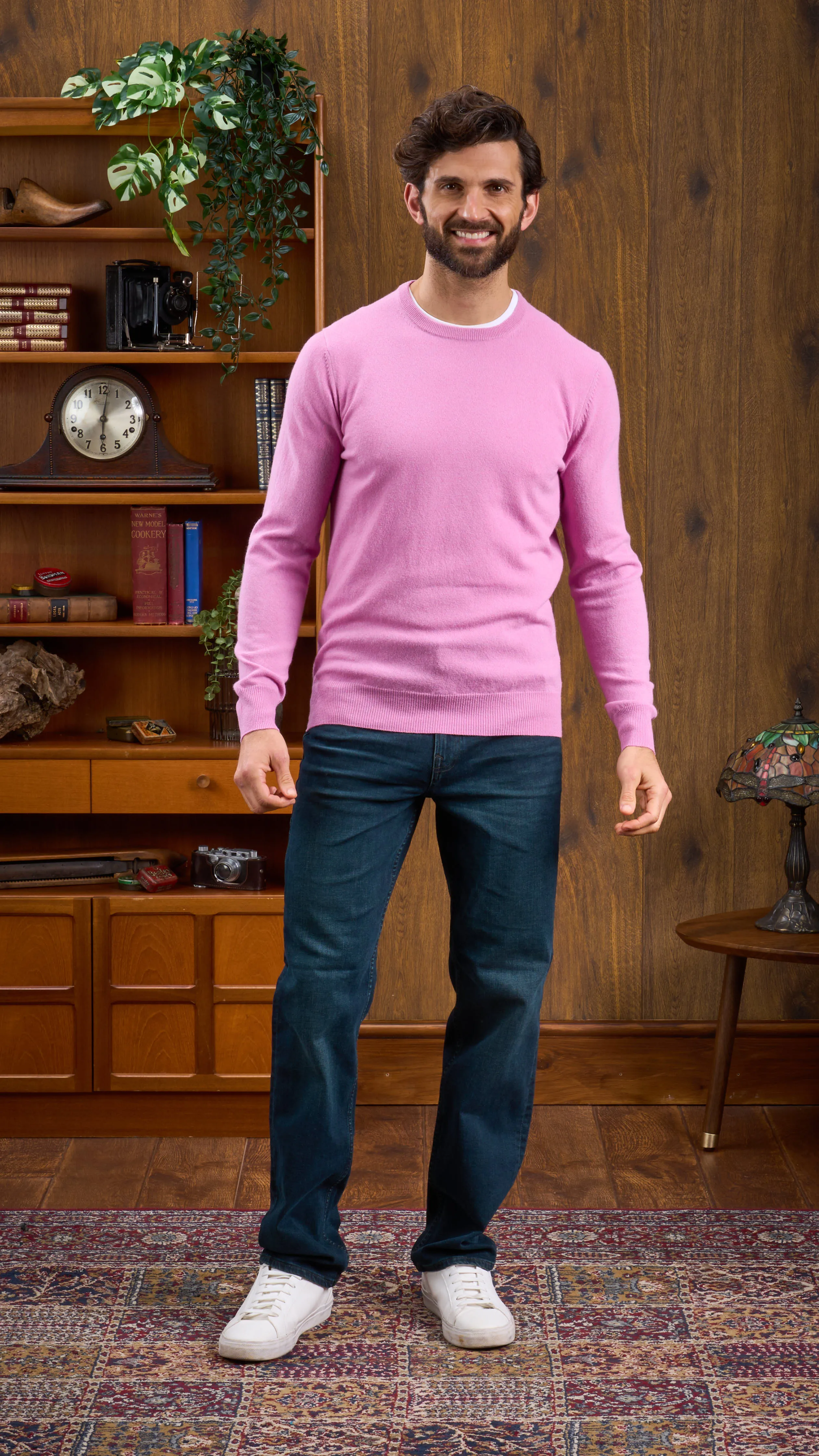 Men's Geelong Lambswool Crew Neck Jumper In Pink Haze - Regular Fit