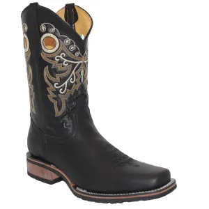 Mens Genuine Leather Cowboy Square Toe Western Rodeo Boots