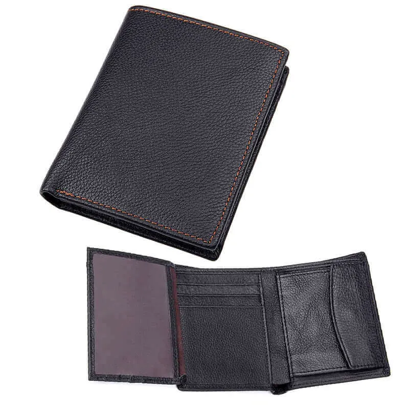 Men's Genuine Leather Vertical Trifold Wallet NZ