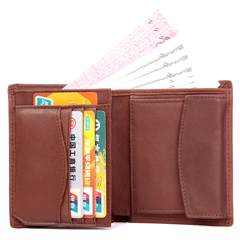 Men's Genuine Leather Vertical Trifold Wallet NZ