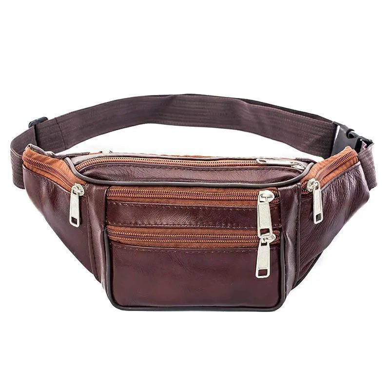 men's genuine leather waist bag first-layer cowhide cross-body bag multi-functional sports running outdoor waist bag cashier bag