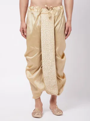 Men's Gold Silk Blend Embroidered Dhoti - Vastramay