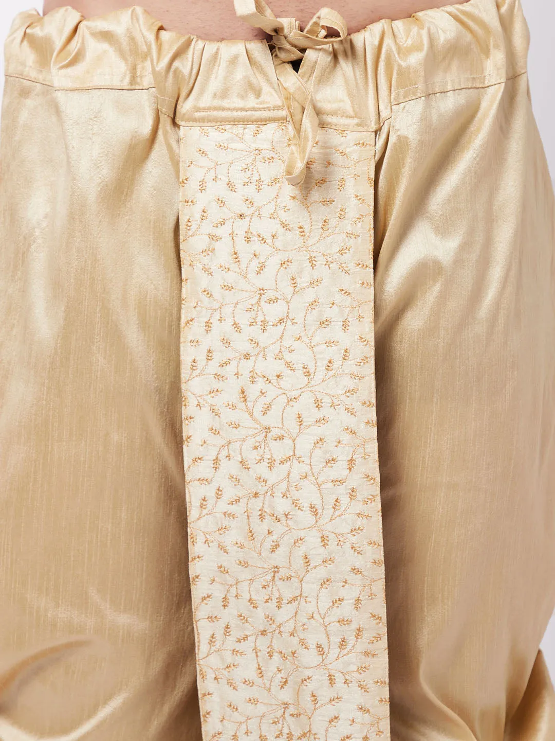 Men's Gold Silk Blend Embroidered Dhoti - Vastramay