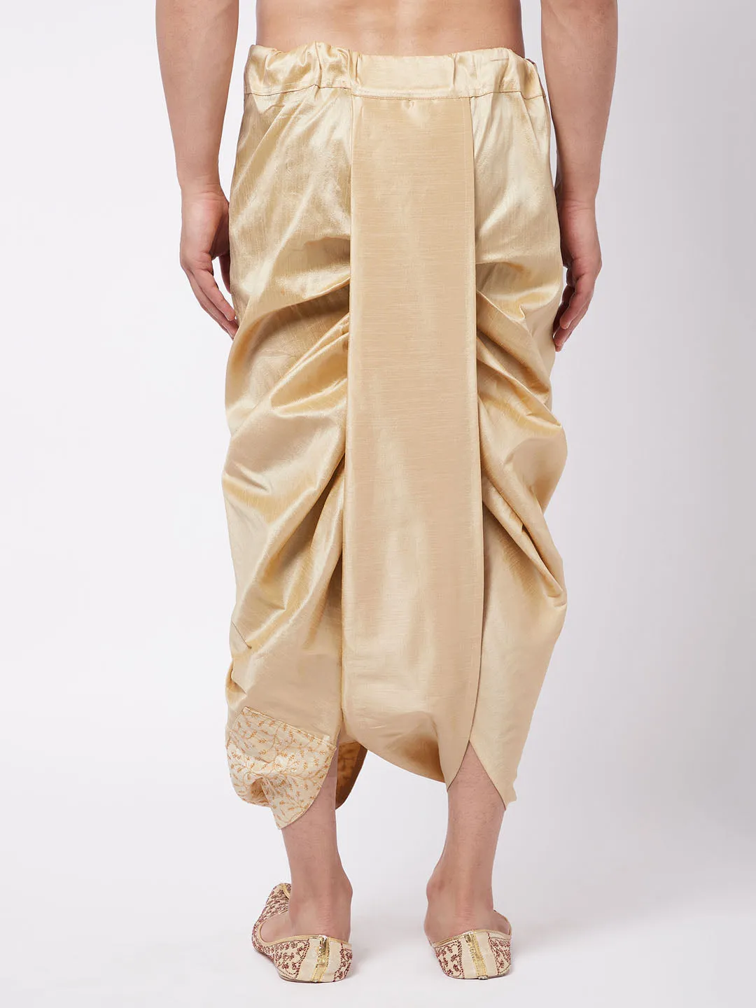 Men's Gold Silk Blend Embroidered Dhoti - Vastramay