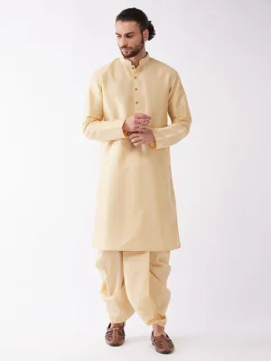 Men's Gold Silk Blend Kurta And Dhoti Set - Vastramay