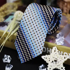 Men's Gradient Blue & Black Dots Zig-Zag Striped Necktie