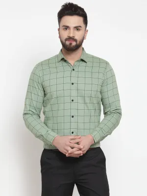 Men's Green Cotton Checked Formal Shirts ( SF 742Pista ) - Jainish