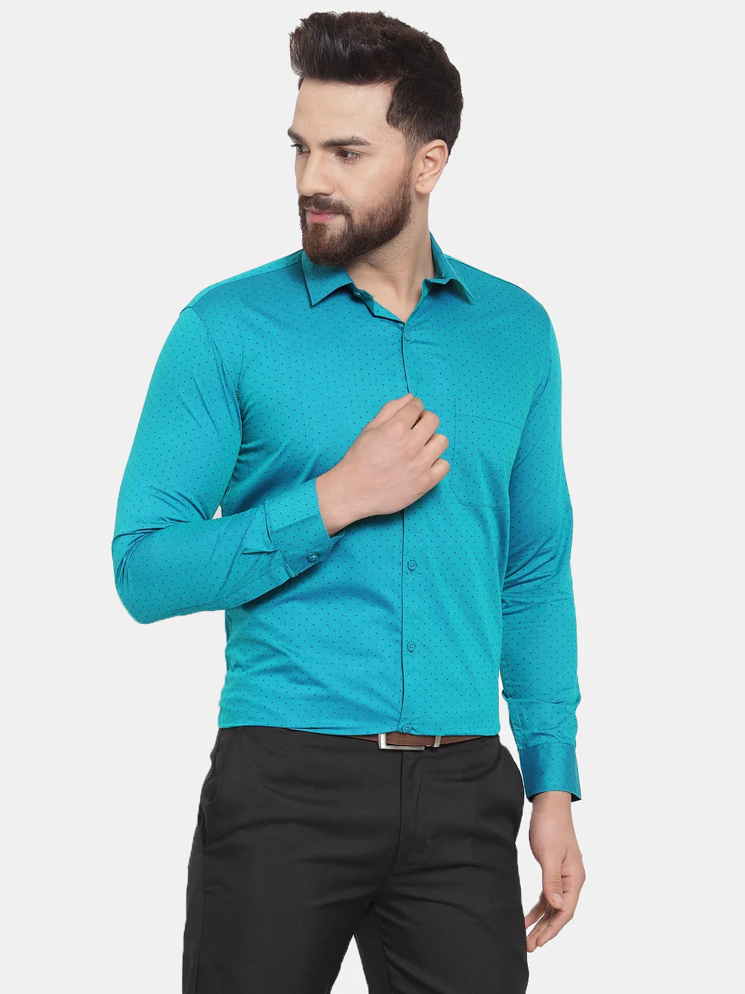 Men's Green Cotton Polka Dots Formal Shirts ( SF 739Green ) - Jainish