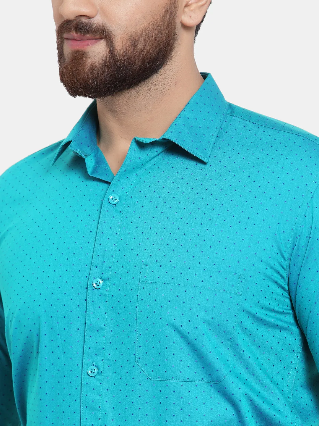 Men's Green Cotton Polka Dots Formal Shirts ( SF 739Green ) - Jainish