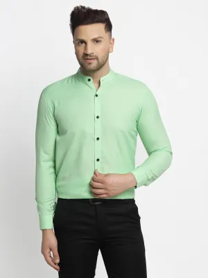 Men's Green Cotton Solid Mandarin Collar Formal Shirts ( SF 726Light-Green ) - Jainish