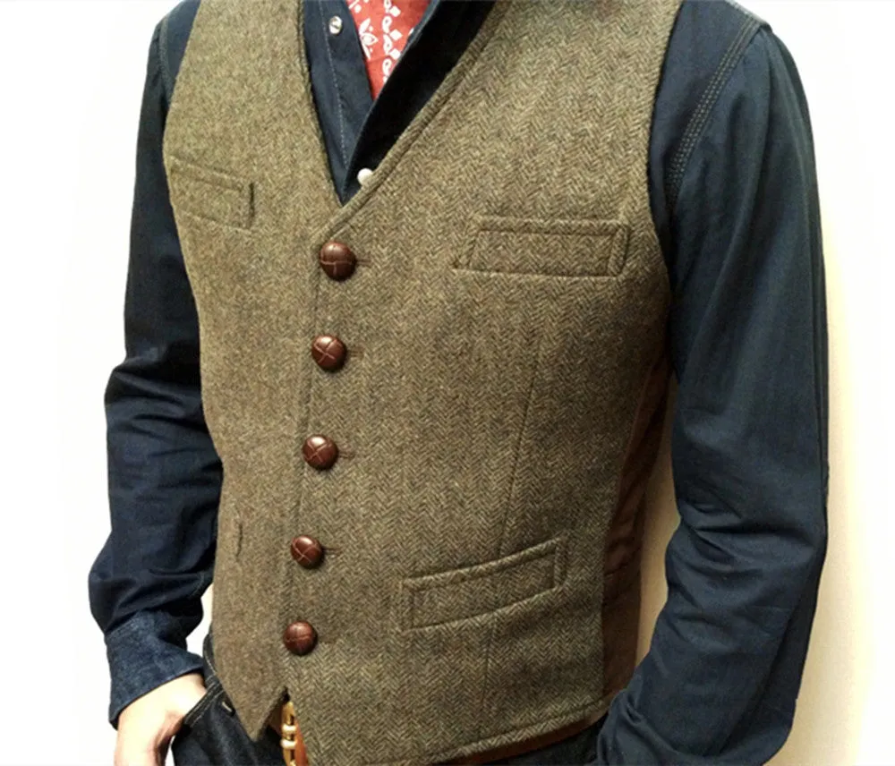 Men's Green-Grey Tweed Vest