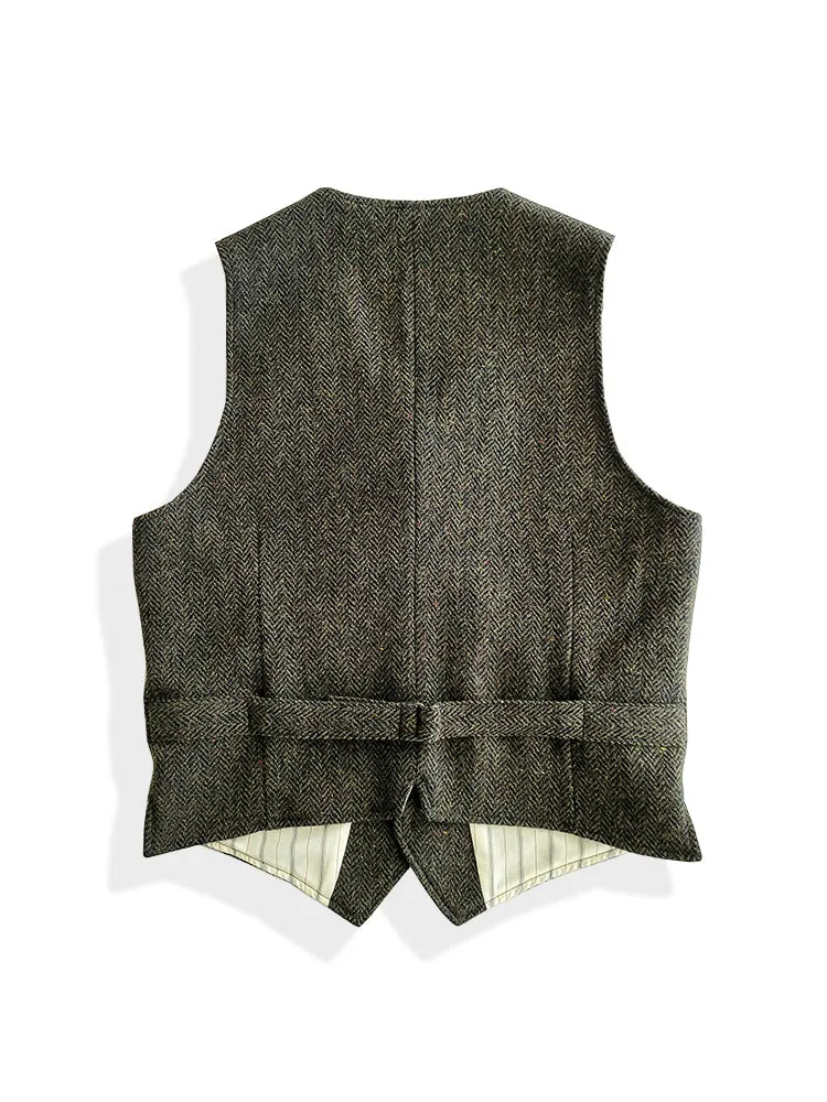 Men's Green Herringbone Tweed Vest