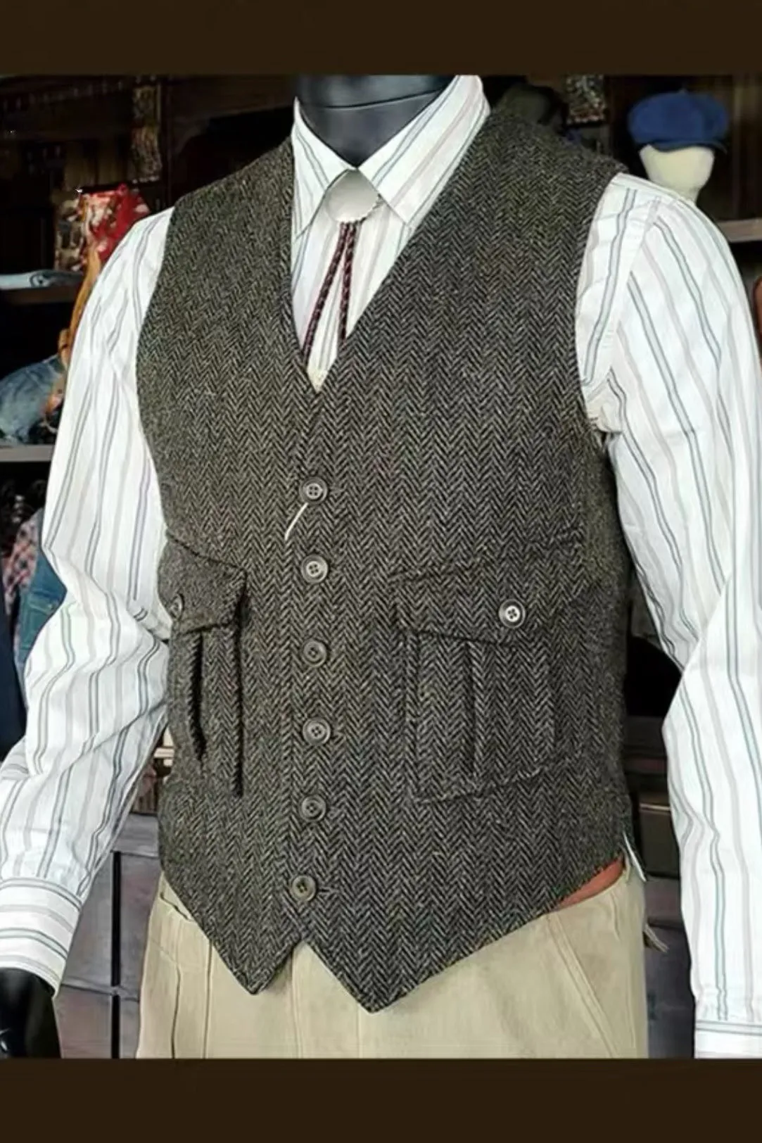 Men's Green Herringbone Tweed Vest