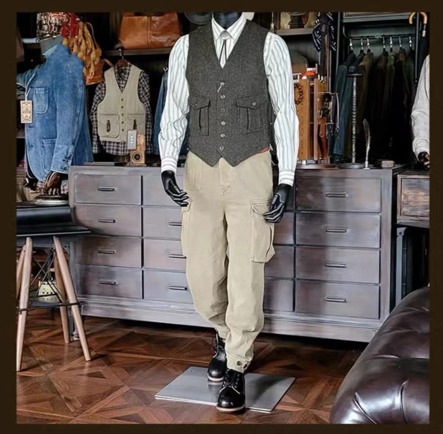 Men's Green Herringbone Tweed Vest