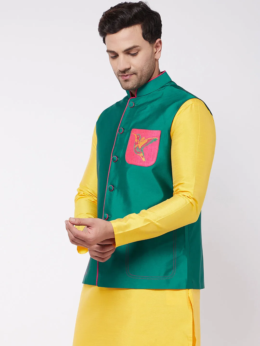 Men's Green Nehru Jacket - Vastramay