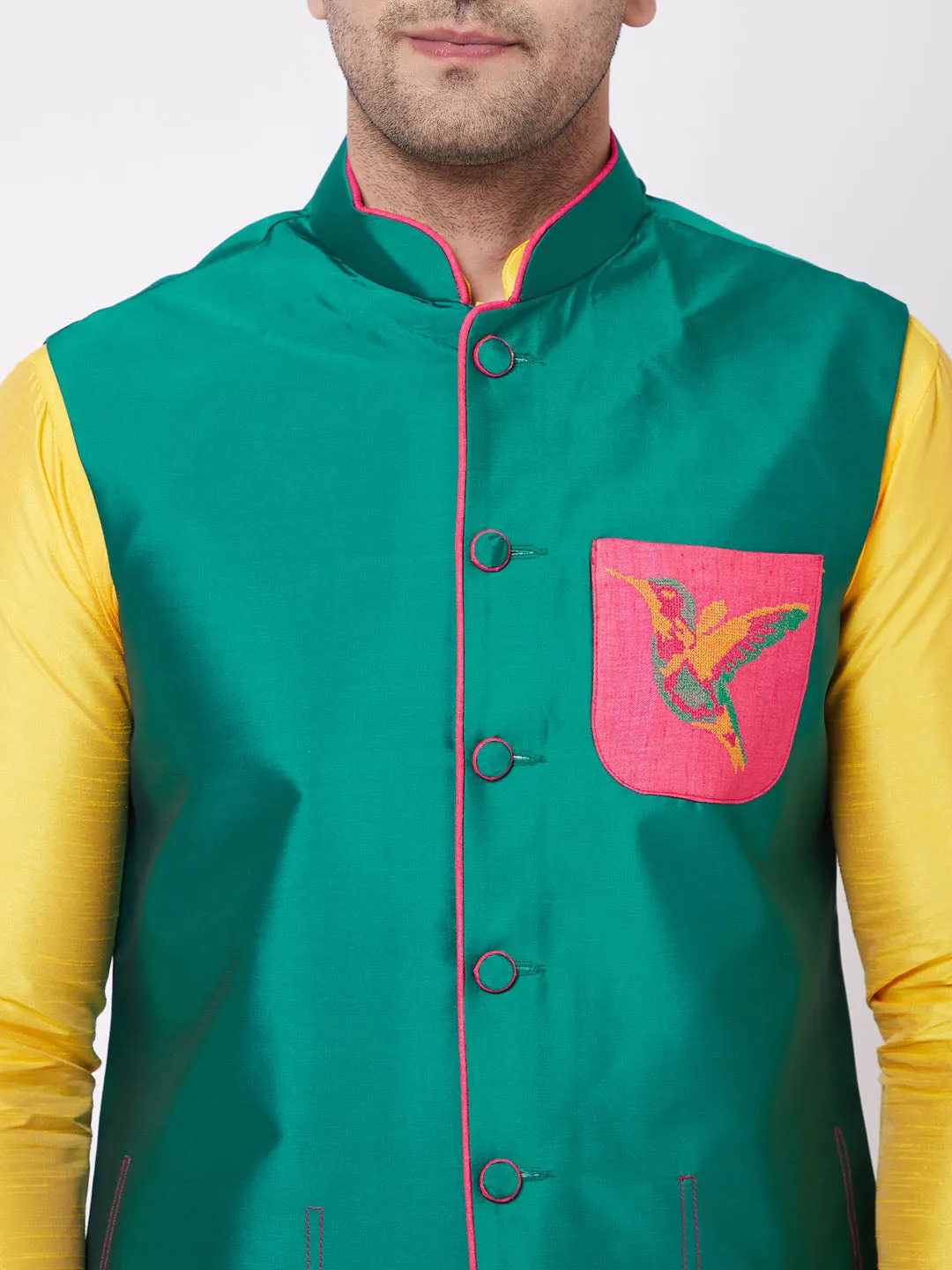 Men's Green Nehru Jacket - Vastramay