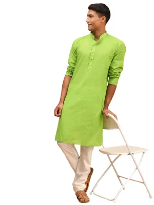 Men's Green Pure Cotton Kurta Pyjama Set - Vastramay