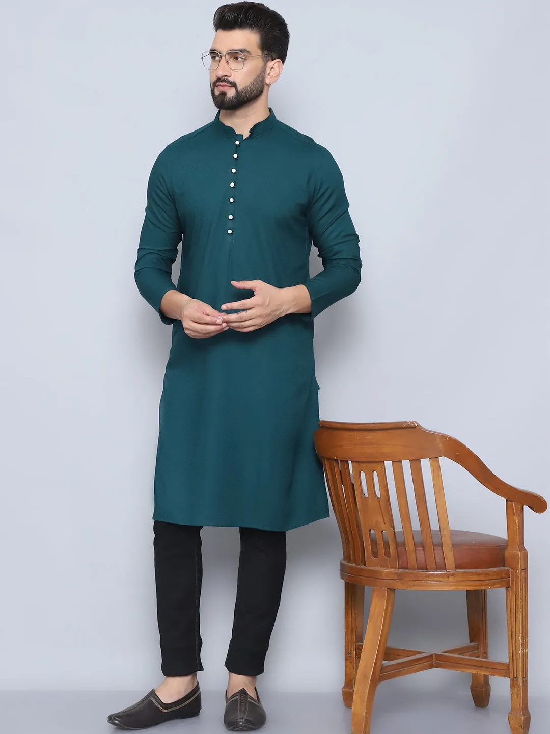 Men's Green Pure Rayon Loop Button Kurta - Even Apparels