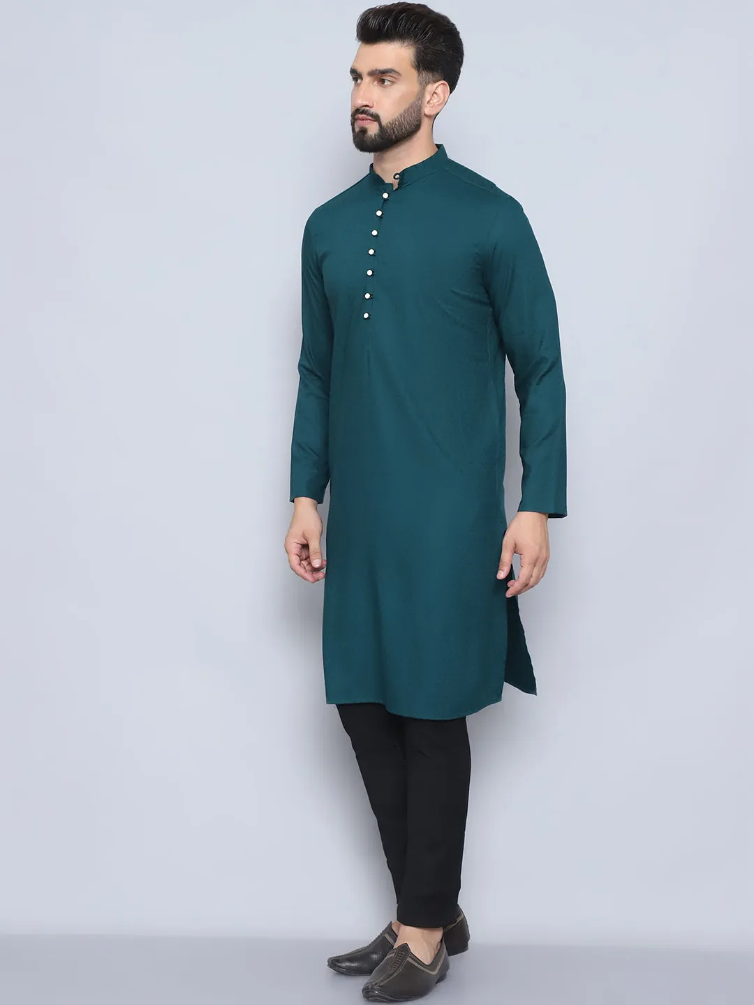 Men's Green Pure Rayon Loop Button Kurta - Even Apparels