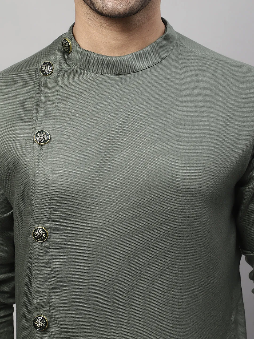 Men's Green Sherwani Kurta With Asymetrical Cut - Even Apparels