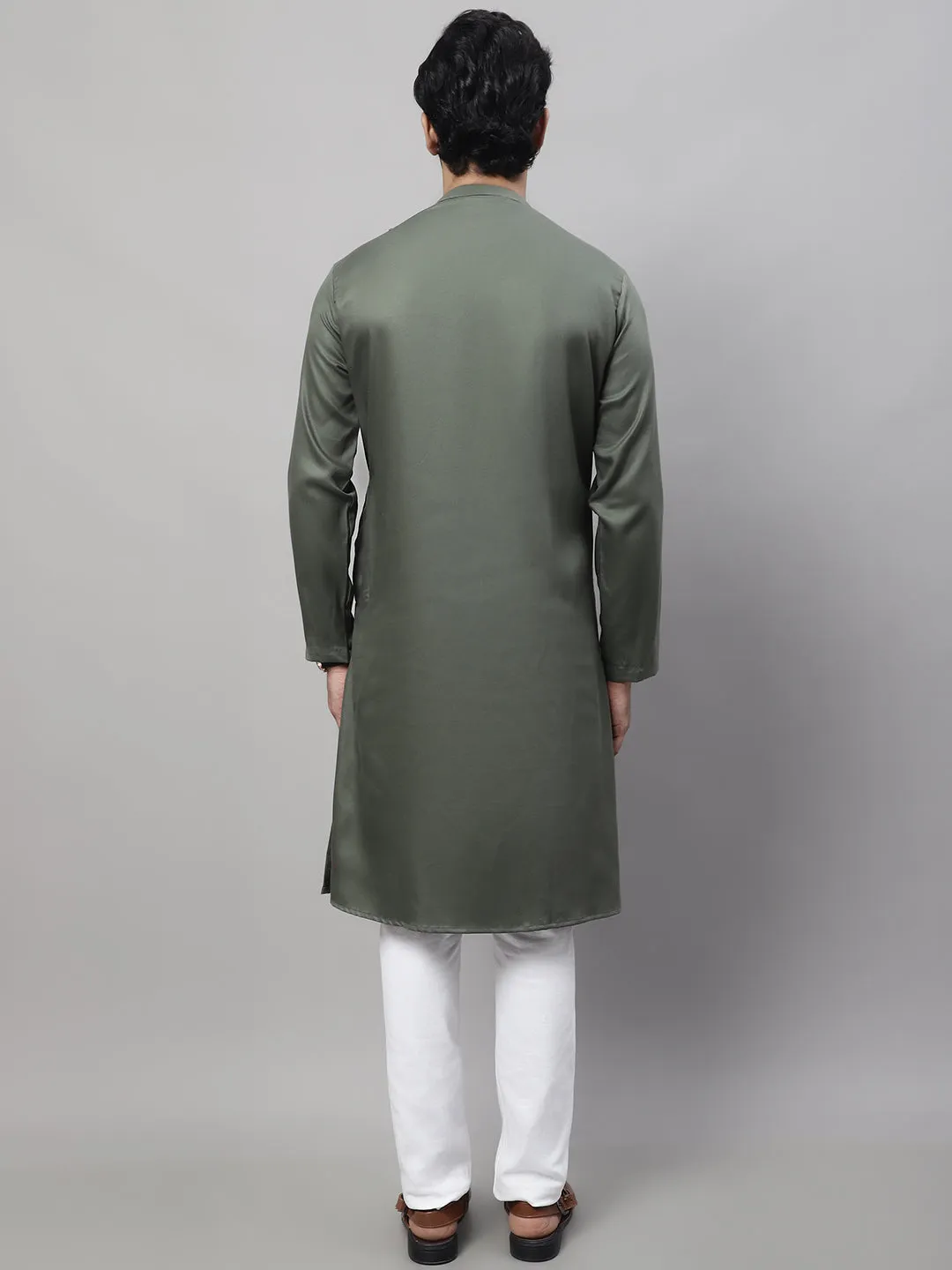 Men's Green Sherwani Kurta With Asymetrical Cut - Even Apparels