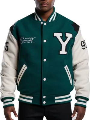 Men's Green Varsity Jacket With Embroidered Patch